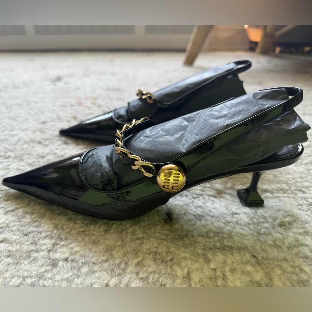 Miu miu kitten heels chain sling back size 38